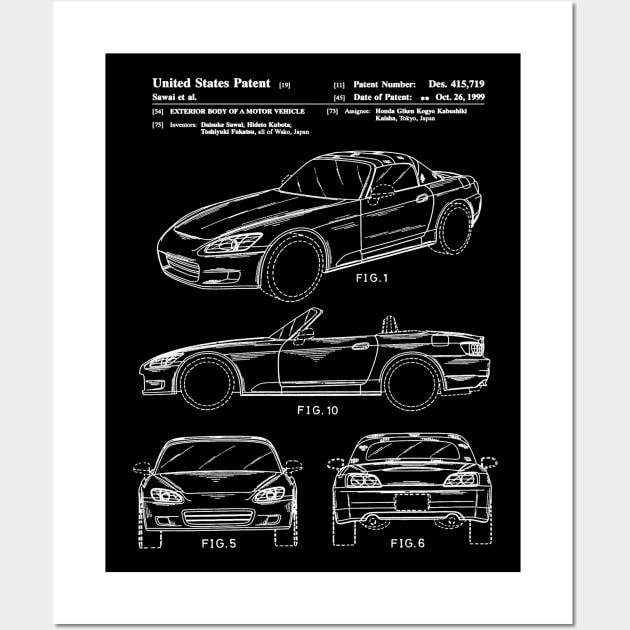 Honda S2000 Patent White Wall Art by Luve